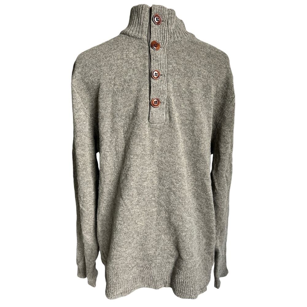 J. Crew Men’s Size Large 100% Lambswool Button Front Mock Neck Sweater